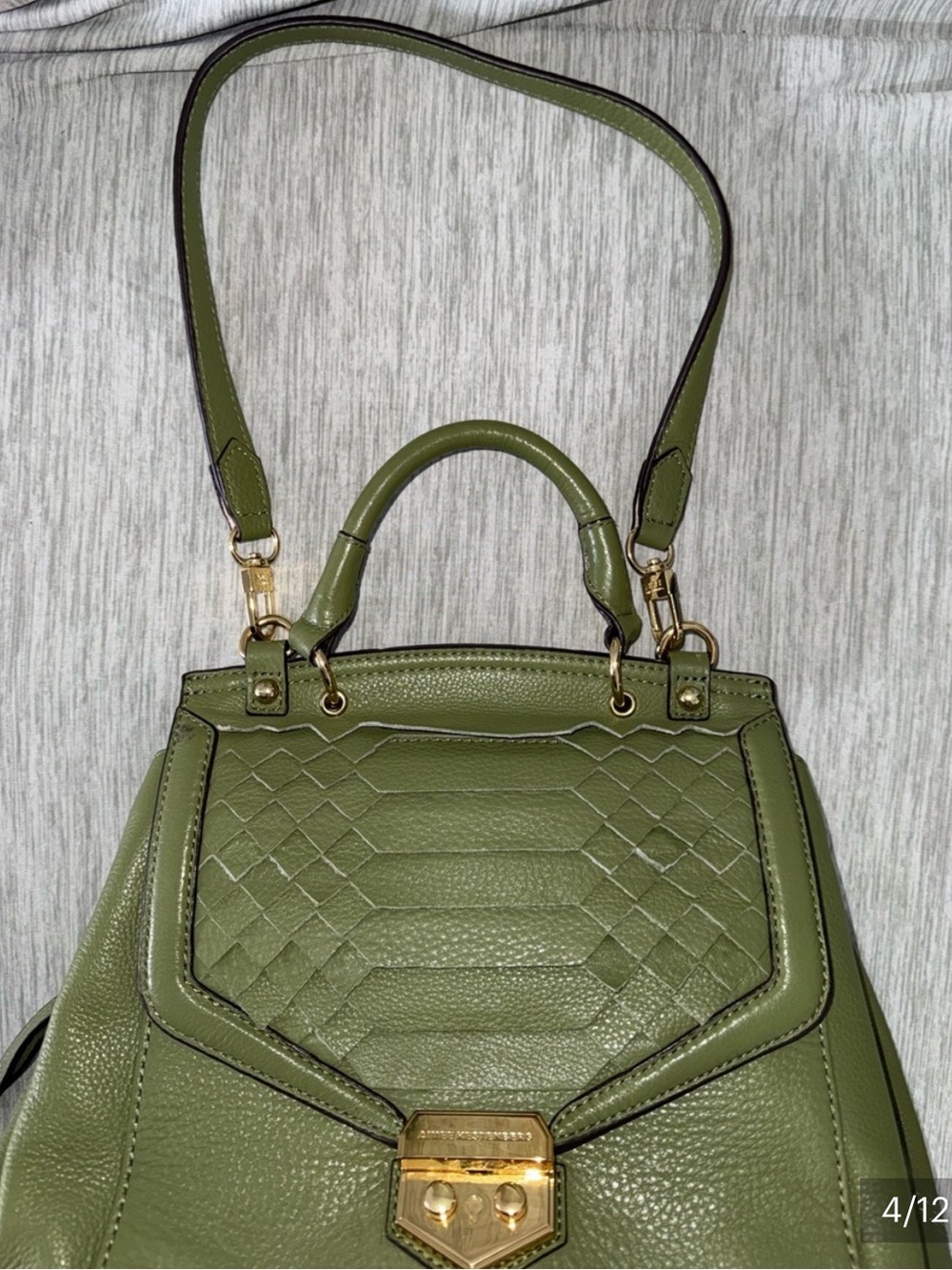 Aimee Kestenberg Olive Green Quilted Leather Satchel with Gold Hardware - Picture 3 of 11